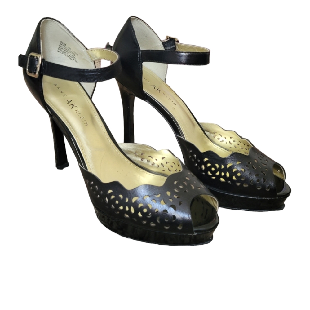 ANNE KLEIN Women's Black Leather Heels Size 8.5 M